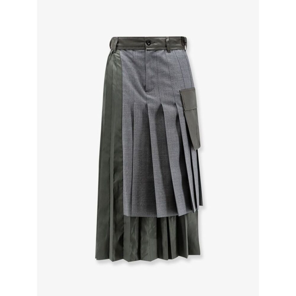 Sacai Women Pleated Wool Blend Skirt